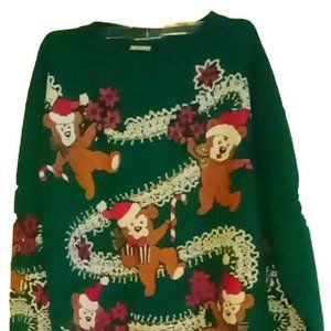 Christmas on Mainstreet Green Teddy Bear Ugly Christmas Sweater Medium